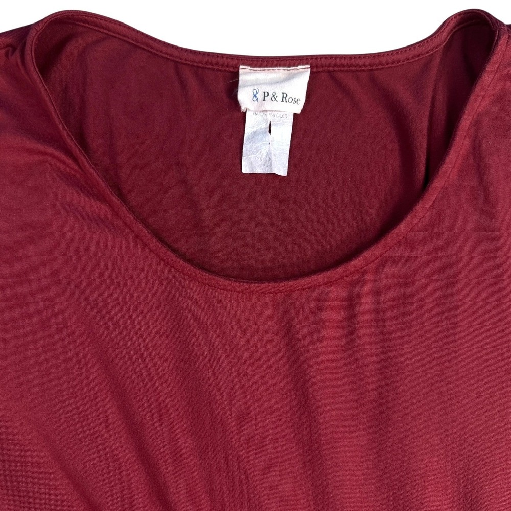 P&Rose Burgundy Tiered Empire Waist Short Sleeve Midi Dress Women's Size‎ M